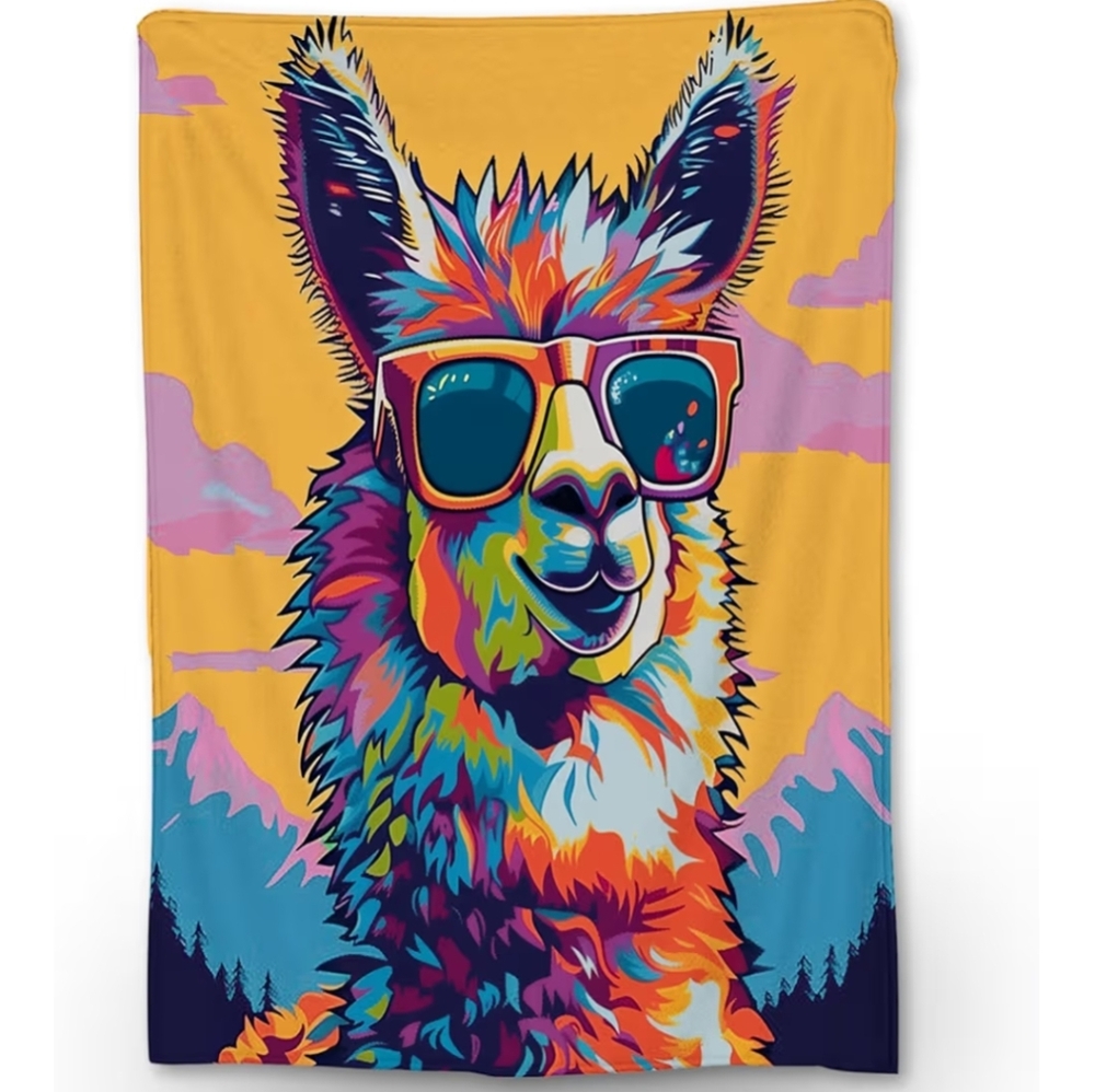 Colorful Llama With Sunglasses Throw Blanket